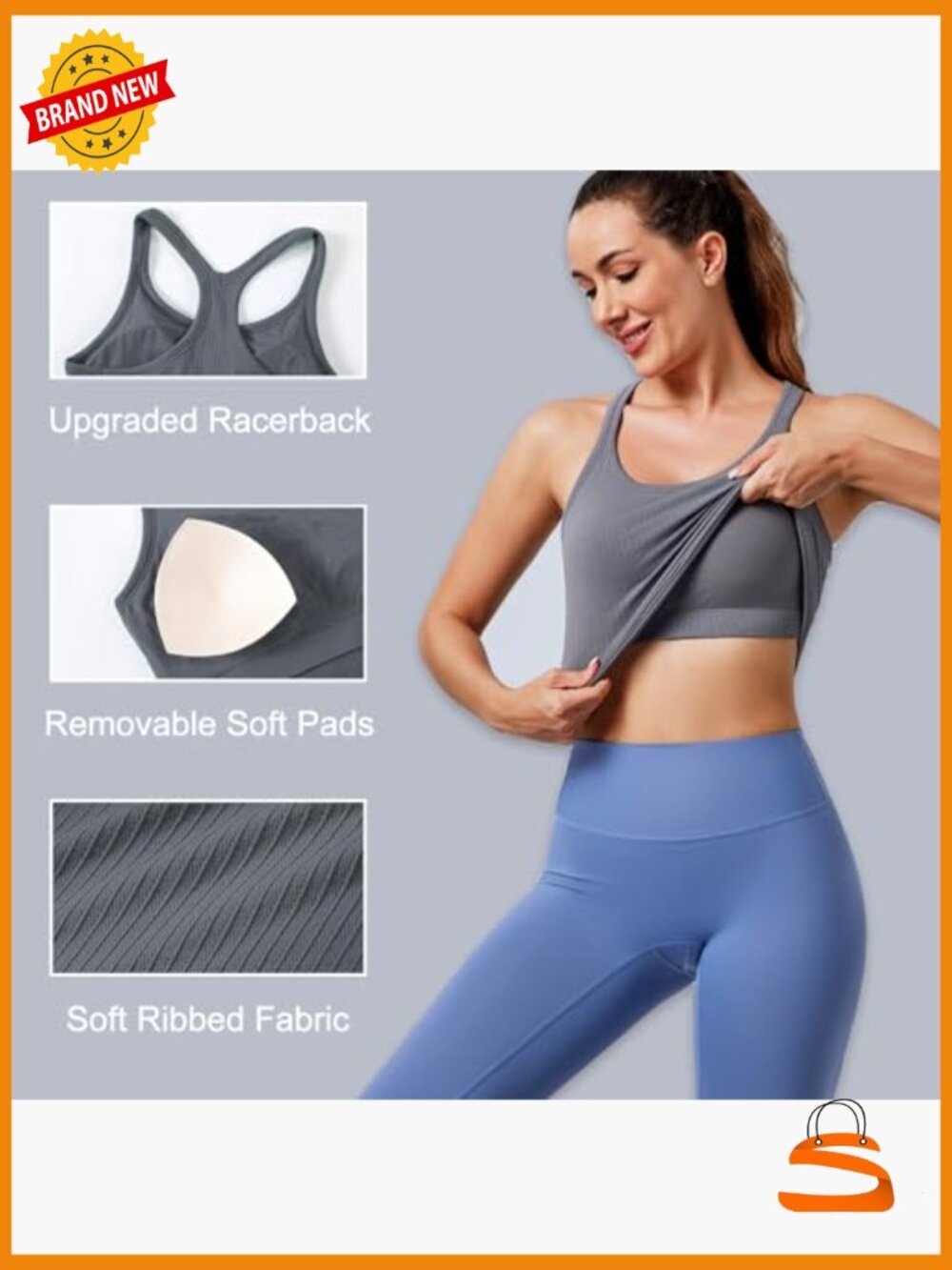 Ribbed Seamless Crop Tank Top with Built-in Bra Racerback - Picture 5 of 6